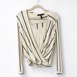 XS BCBGMaxAzria Cream and Black Wrap Blouse attached tank